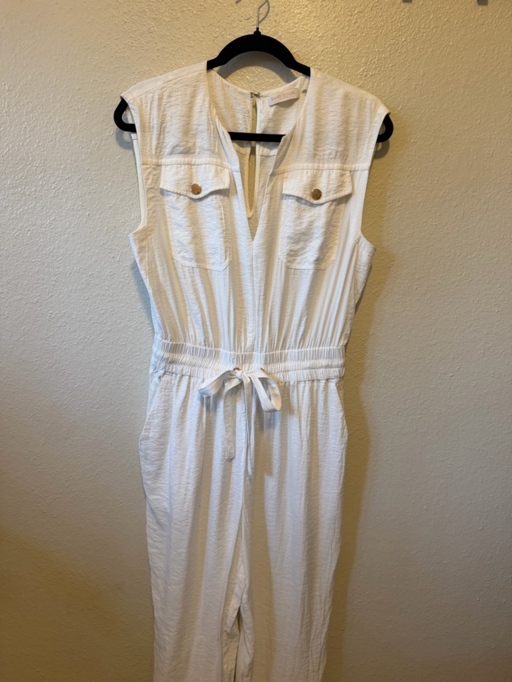 Ramy Brook White Sleeveless Utility Jumpsuit Tie Waist M